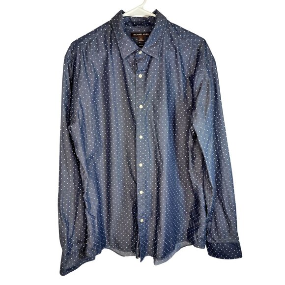 Michael Kors Mens Slim Fit Polka Dot Long Sleeve Button-Up Shirt XXL Blue - Picture 5 of 9